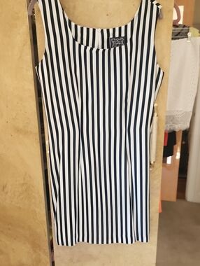 Cynthia Rowley Black and White Vertical Stripe Mini Dress